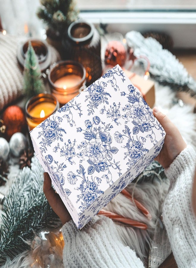 وولاين علبة هدايا من ثلاث قطع من Whaline، زرقاء اللون، مزينة بنقوش زهور، مع إغلاق مغناطيسي، مثالية لتغليف الهدايا في حفلات الزفاف، وحفلات توديع العزوبية، وأعياد الميلاد، وغيرها من المناسبات. - Image 5